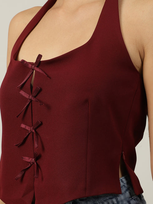 Sylvie Maroon Halter Neck Sleeveless Vest