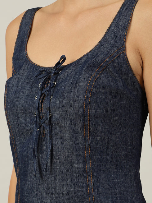 Flora Denim Tie Front Mini Dress