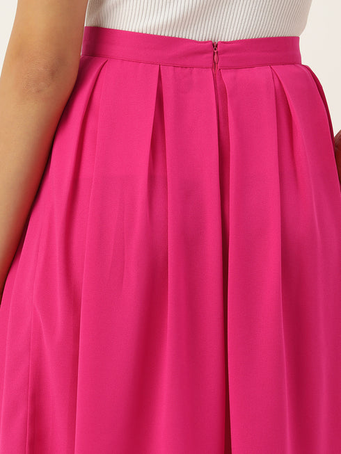 PINK MOSS CREPE BOX PLEAT MIDI SKIRT