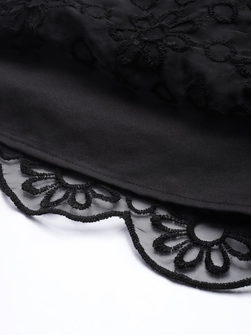 Anna Black Organza Scallop Lace Mini Dress