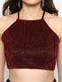 Estelle Wine Moonlight Exposed Metal Zip Crop Top