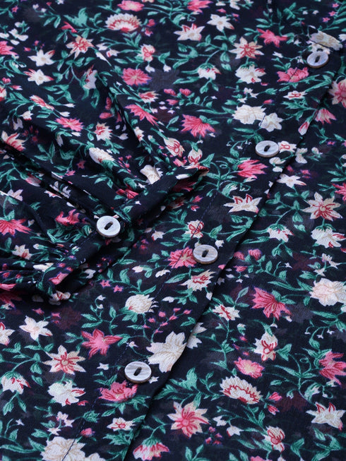 FLORAL BUTTON-FRONT CLASSIC SHIRT