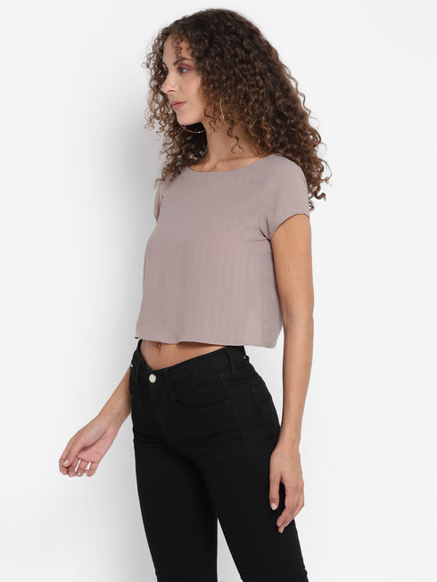 TAUPE RUCHED BACK CROP TOP