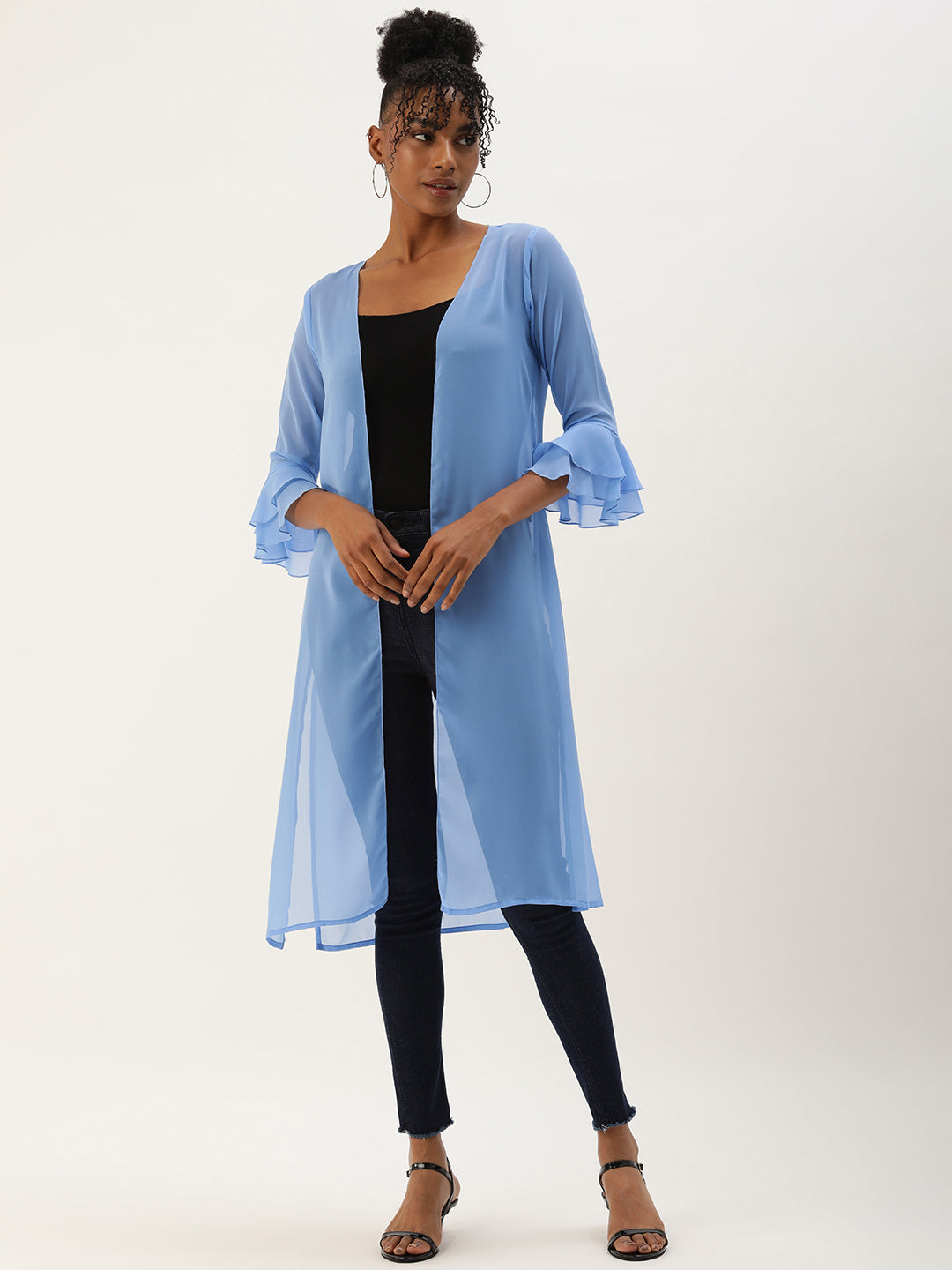 SKY BLUE SHEER OPEN FRONT LONGLINE SHRUG – Roving Mode