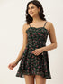 GREEN FLORAL GEORGETTE TIE BACK MINI DRESS