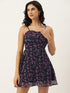 NAVY FLORAL GEORGETTE TIE BACK MINI DRESS