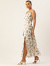 CREAM FLORAL PRINT SPAGHETTI PANELLED MAXI DRESS