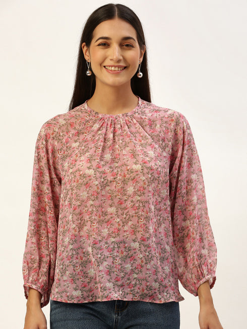 Pink Floral Raglan Sleeve Top