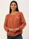 Orange Lurex Print Boat Neck Top