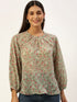Green Floral Raglan Sleeve Top