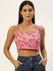 Pink Floral Print Sleveless Crop Top