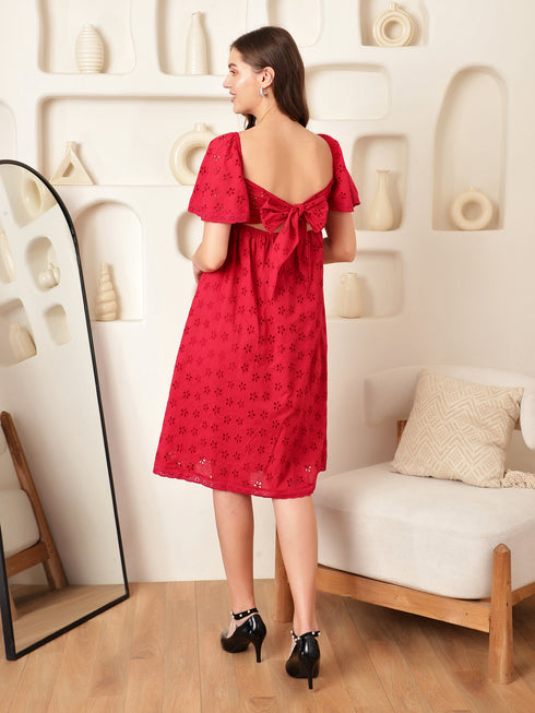 Khloé Berry Schiffli Flutter Sleeve Midi Dress