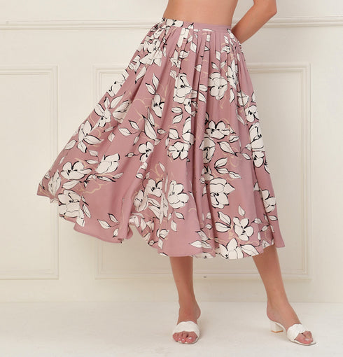 Valencia Mauve Rayon Pleated MidI Skirt