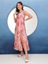 Marilyn Peach Scallop Neck Pleated Maxi Dress