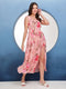 Marilyn Peach Scallop Neck Pleated Maxi Dress
