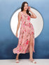 Marilyn Peach Scallop Neck Pleated Maxi Dress