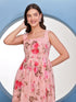 Marilyn Peach Scallop Neck Pleated Maxi Dress