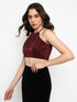 Estelle Wine Moonlight Exposed Metal Zip Crop Top