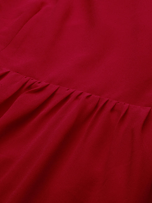 RED SCALLOP TIE BACK MINI DRESS
