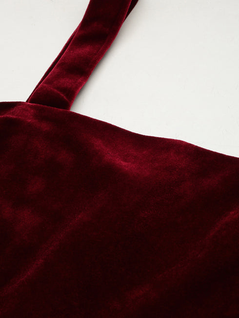 Maroon Velvet Sleveless Crop Top