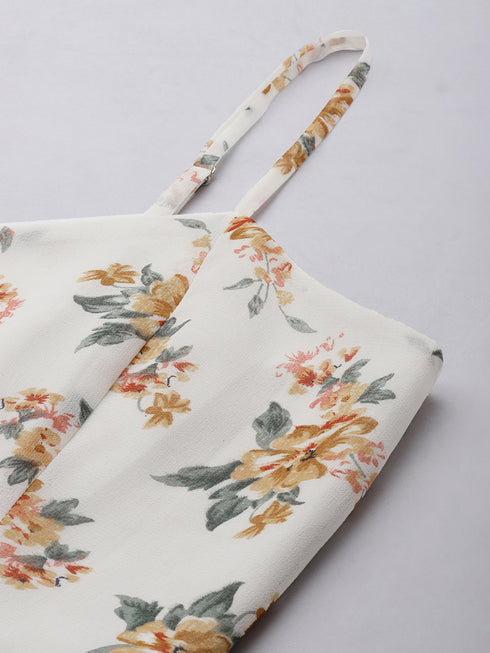 CREAM FLORAL PRINT SPAGHETTI PANELLED MAXI DRESS