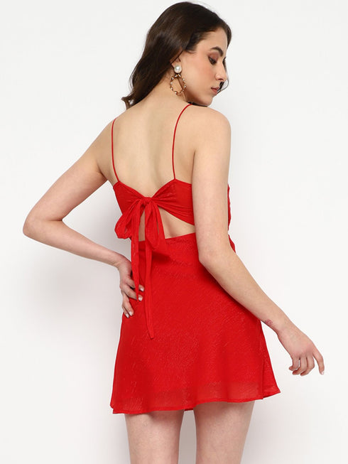 Delilah Scarlet Spaghetti Tie Back Dress