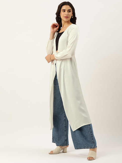 CREAM BUBBLE SATIN OPEN FRONT LONGLINE SHRUG