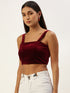 Maroon Velvet Sleveless Crop Top