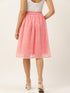 PINK CHEQUERED TISSUE PLEATED MIDI SKIRT