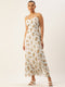 CREAM FLORAL PRINT SPAGHETTI PANELLED MAXI DRESS