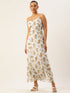 CREAM FLORAL PRINT SPAGHETTI PANELLED MAXI DRESS