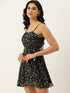 GREEN FLORAL GEORGETTE TIE BACK MINI DRESS