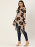 BEIGE FLORAL PRINT SHEER  BUTTON FRONT RUFFLED HIGH LOW SHRUG