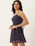 NAVY FLORAL GEORGETTE TIE BACK MINI DRESS