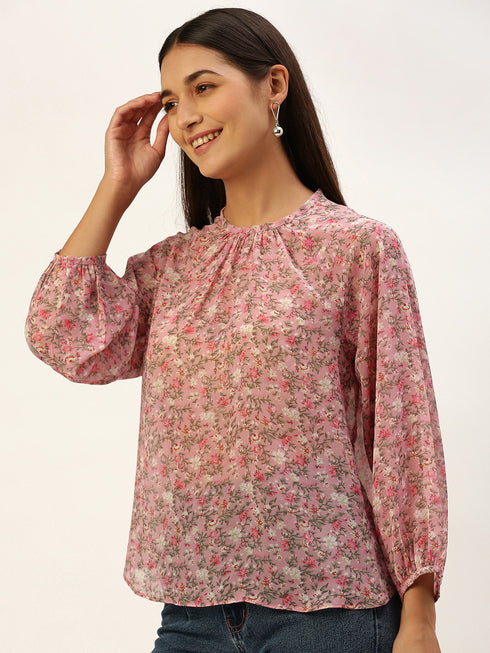 Pink Floral Raglan Sleeve Top