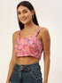 Pink Floral Print Sleveless Crop Top