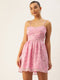 PINK FLORAL GEORGETTE TIE BACK MINI DRESS