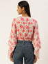 PINK FLORAL WIDE SLEEVE WRAP CROP TOP