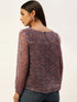 Purple Lurex Print Boat Neck Top