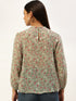 Green Floral Raglan Sleeve Top