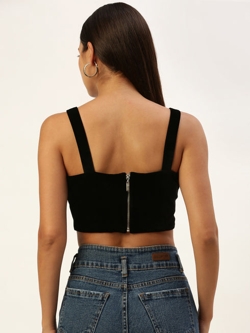 Black Velvet Sleveless Crop Top