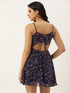 NAVY FLORAL GEORGETTE TIE BACK MINI DRESS
