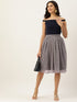 NAVY CHEQUERED TISSUE PLEATED MIDI SKIRT