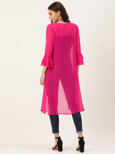 PINK SHEER OPEN FRONT LONGLINE SHRUG