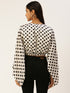 WHITE POLKA DOT WIDE SLEEVE WRAP CROP TOP