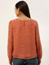 Orange Lurex Print Boat Neck Top