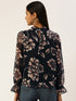 NAVY FLORAL PRINT STANDING COLLAR TOP