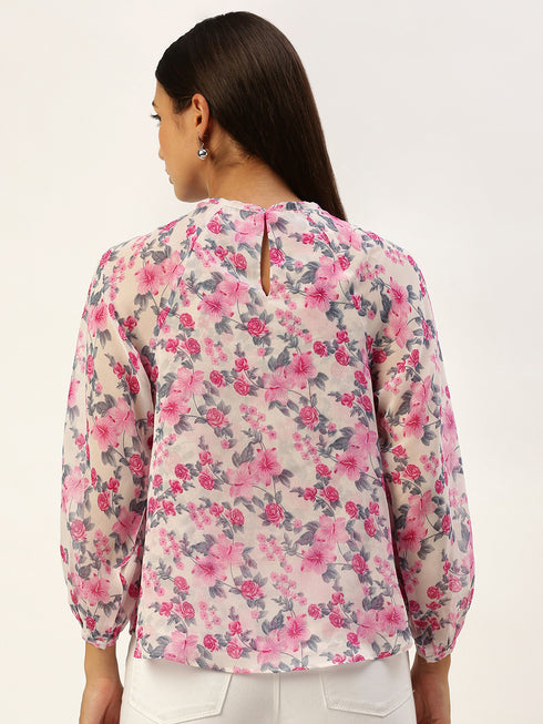 White Floral Raglan Sleeve Top