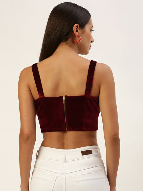 Maroon Velvet Sleveless Crop Top