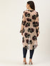 BEIGE FLORAL PRINT SHEER  BUTTON FRONT RUFFLED HIGH LOW SHRUG